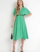 lily rose Rochie Verde Cloș Midi cu Decolteu petrecut și Elastic în Talie Muntani