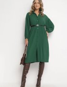 lily rose Rochie Verde închis Tip cămașă Midi din material plisat cu nasturi Safira