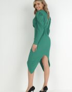 lily rose Rochie Verde Încrețită cu Decolteu Petrecut Midi Rini