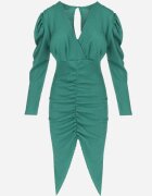 lily rose Rochie Verde Încrețită cu Decolteu Petrecut Midi Rini