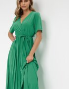 lily rose Rochie Verde Plisată Maxi cu Cordon Legat Dianiza