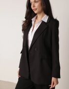 lily rose Sacou Negru Dublu-rând cu croi tip cutie cu imitație de buzunare