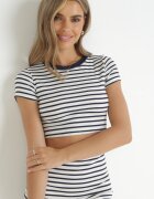 lily rose Tricou Alb-Bleumarin din viscoză cu mâneci scurte Marciani