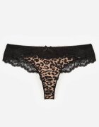 love magnolia Chiloți Negru-Bej Tip String cu Dantelă Nedareanes