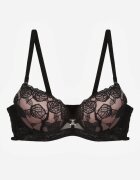 love magnolia Sutien Clasic Negru-Bej Decorat cu Dantelă și Aplicație Metheis