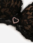 love magnolia Sutien Negru-Bej cu Dantelă și Inimă cu Zirconii Coratune