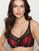 love magnolia Sutien Negru-Roșu cu Decorațiuni din Dantelă și Bretele Detașabile Renarra