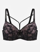 love magnolia Sutien Negru-Roz Dantelă cu Bretele Decorative și Zirconii Emlimi