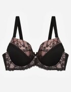 love magnolia Sutien Negru-Roz Decorat cu Zirconii și Dantelă Corraella