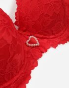 love magnolia Sutien Roșu cu Dantelă și Inimă cu Zirconii Coratune