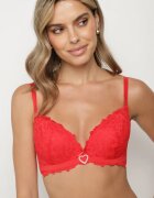 love magnolia Sutien Roșu Decorat cu Dantelă și Inimă din Zirconiu Fannel
