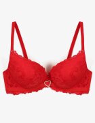 love magnolia Sutien Roșu Decorat cu Dantelă și Inimă din Zirconiu Fannel