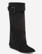 lovery Cizme cu toc Boho în stil biker decorate cu carâmb răsucit și cataramă Ahlia Negre