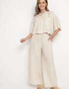 lovery Compleu Bej Din Viscoză Oversize Cămașă Cu Mânecă Scurtă Și Pantaloni Dovilissea