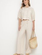 lovery Compleu Bej Din Viscoză Oversize Cămașă Cu Mânecă Scurtă Și Pantaloni Dovilissea