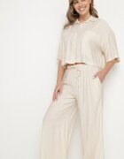 lovery Compleu Bej Din Viscoză Oversize Cămașă Cu Mânecă Scurtă Și Pantaloni Dovilissea