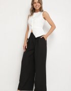 lovery Compleu de costum Alb-Negru Vestă și Pantaloni cu Croială Largă Zivarelle