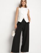 lovery Compleu de costum Alb-Negru Vestă și Pantaloni cu Croială Largă Zivarelle