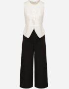 lovery Compleu de costum Alb-Negru Vestă și Pantaloni cu Croială Largă Zivarelle