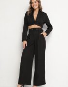 lovery Compleu Negru Sacou Scurt cu Cupe Întărite și Pantaloni Largi Liozana