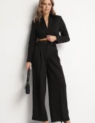 lovery Compleu Negru Sacou Scurt cu Cupe Întărite și Pantaloni Largi Liozana