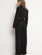 lovery Compleu Negru Sacou Scurt cu Cupe Întărite și Pantaloni Largi Liozana