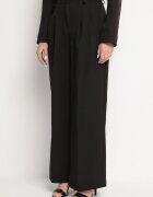 lovery Compleu Negru Sacou Scurt cu Cupe Întărite și Pantaloni Largi Liozana