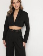lovery Compleu Negru Sacou Scurt cu Cupe Întărite și Pantaloni Largi Liozana
