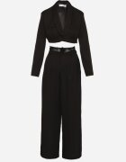 lovery Compleu Negru Sacou Scurt cu Cupe Întărite și Pantaloni Largi Liozana