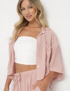 lovery Compleu Viscoză Roz închis Oversize Cămașă cu Mânecă Scurtă și Pantaloni Dovilissea