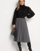 lovery Fustă Gri Clasică Plisată cu elastic în talie Valentha