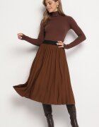 lovery Fustă Maro Clasică Plisată cu Elastic în Talie Valentha