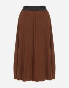 lovery Fustă Maro Clasică Plisată cu Elastic în Talie Valentha