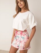 lovery Fustă-Pantaloni scurți roz cu Talie Înaltă Decorată cu Flori Deriani