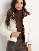 lovery Geacă Puffer Bej Reversibilă cu Matlasare și Blană Leopard Selinnia