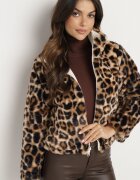 lovery Geacă Puffer Bej Reversibilă cu Matlasare și Blană Leopard Selinnia