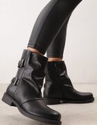 lovery Ghete botine cu talpă șifonată și două catarame în stil motociclist Gelarissa Negre