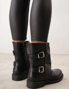 lovery Ghete botine cu talpă șifonată și două catarame în stil motociclist Gelarissa Negre