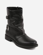 lovery Ghete botine cu talpă șifonată și două catarame în stil motociclist Gelarissa Negre