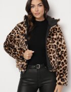 lovery Jachetă Puffer Neagră Reversibilă cu matlasare și blană leopard Selinnia