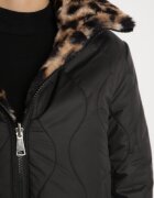 lovery Jachetă Puffer Neagră Reversibilă cu matlasare și blană leopard Selinnia