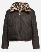 lovery Jachetă Puffer Neagră Reversibilă cu matlasare și blană leopard Selinnia