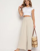 lovery Pantaloni bej largi cu talie înaltă finisați cu elastic în talie Risinassa