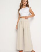lovery Pantaloni bej largi cu talie înaltă finisați cu elastic în talie Risinassa