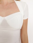 lovery Rochie Albă Cambrată cu Decolteu în formă de inimă și Mâneci scurte Arapelia