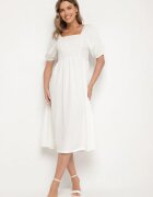 lovery Rochie Albă Cloche cu Mâneci Bufante Kolireva