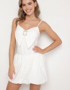 lovery Rochie Albă Tip Balon pe bretele subțiri cu fundă și strasuri Paliandria