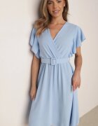 lovery Rochie Albastră cu Decolteu Petrecut și Curea Sizue
