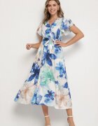 lovery Rochie Albastră Florală cu croi petrecut și cordon în talie Redanae