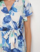 lovery Rochie Albastră Florală cu croi petrecut și cordon în talie Redanae
